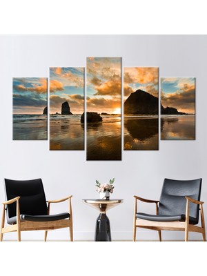 Kayra Export 5 Parçalı Mix Kanvas Tablo Sunset Kanvas Dekor Oregon Coast Haystack Rock Hediye Kanvas
