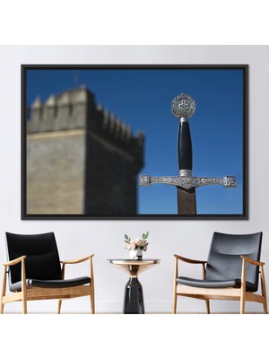 Kayra Export 1 Parça Siyah Çerçeveli Kanvas Tablo Efsane Kılıç Sanat Eseri Kılıç Kanvas Taşta Kılıç Sanat