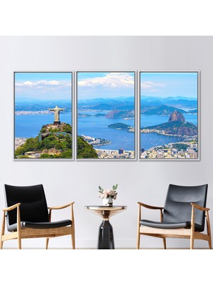 Kayra Export 3 Parçalı Beyaz Çerçeveli Kanvas Tablo Cityscape Kanvas Baskı Brasil Peyzajı Kanvas