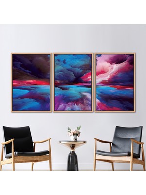 Kayra Export 3 Parçalı Naturel Çerçeveli Kanvas Tablo Çağdaş Duvar Dekoru Modern Soyut Kanvas Poster