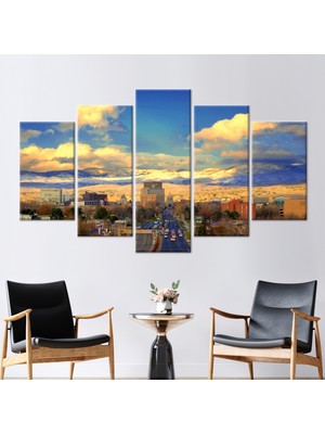 Kayra Export 5 Parçalı Mix Kanvas Tablo Şehir Manzarası Baskılı Güzel Gökyüzü Kanvas Poster