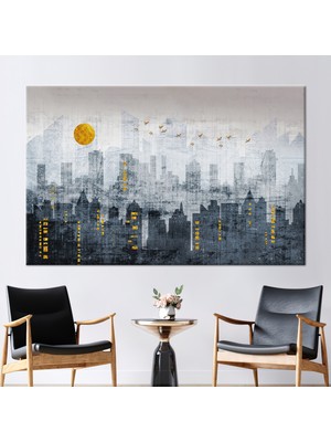 Kayra Export 1 Parça Kanvas Tablo Şehir Silueti Kanvas Poster Altın Kanvas Sanatı Ofis Hediye Kanvas