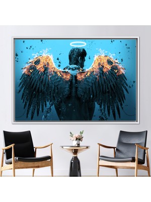 Kayra Export 1 Parça Beyaz Çerçeveli Kanvas Tablo Düşmüş Melek Sanat Eseri Melek Adam Sanat Eseri