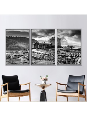 Kayra Export 3 Parçalı Beyaz Çerçeveli Kanvas Tablo Doğa Kanvas Sanatı Eilean Donan Kalesi Hediye Kanvas