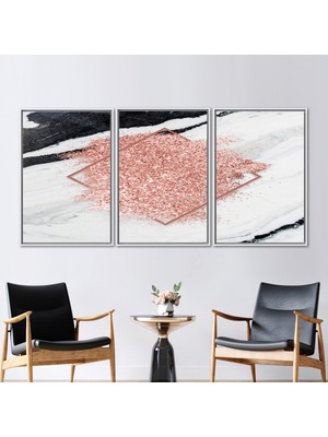 Kayra Export 3 Parçalı Beyaz Çerçeveli Kanvas Tablo Pembe Mermer Duvar Süsü Soyut Kanvas Poster