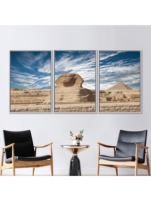 Kayra Export 3 Parçalı Beyaz Çerçeveli Kanvas Tablo Mısır Peyzajı Kanvas Poster Mısır 3 Boyutlu Kanvas
