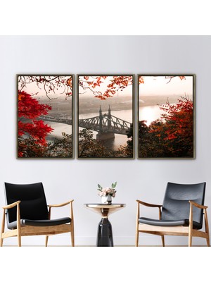 Kayra Export 3 Parçalı Gold Çerçeveli Kanvas Tablo Deniz Peyzajı Kanvas Sanatı