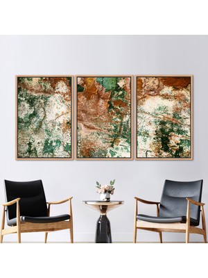 Kayra Export 3 Parçalı Naturel Çerçeveli Kanvas Tablo Kahverengi ve Gri Kanvas Dekor Vintage Duvar Posteri