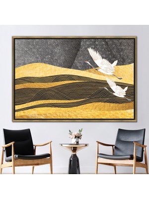 Kayra Export 1 Parça Gold Çerçeveli Kanvas Tablo Hayvan Kanvas Dağ Kanvas Gri Kanvas Soyut Duvar Süsü