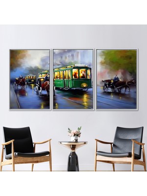 Kayra Export 3 Parçalı Beyaz Çerçeveli Kanvas Tablo Şehir Manzarası Kanvas Poster Şehir Hediye Kanvas