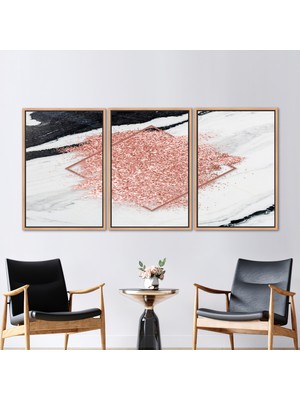 Kayra Export 3 Parçalı Naturel Çerçeveli Kanvas Tablo Pembe Hediye Kanvas Modamermer Hediye Kanvas