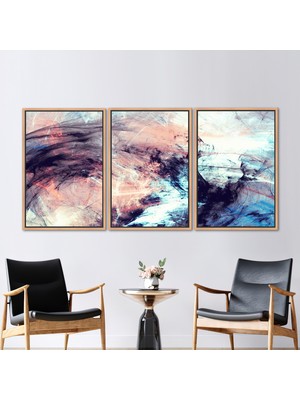 Kayra Export 3 Parçalı Naturel Çerçeveli Kanvas Tablo Renkli Kanvas Çağdaş Kanvas Dekor Siyah Kanvas
