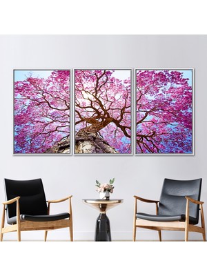 Kayra Export 3 Parçalı Beyaz Çerçeveli Kanvas Tablo Botanik Sanat Ağaç Kanvas Baskı Çiçek Kanvas Poster