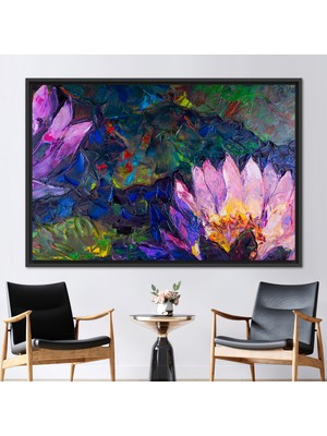 Kayra Export 1 Parça Siyah Çerçeveli Kanvas Tablo Pembe Çiçek Duvar Süsü Çiçek Kanvas Botanik Sanat