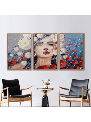 Kayra Export 3 Parçalı Naturel Çerçeveli Kanvas Tablo Çiçek Posteri Soyut Sanat Venüs Posteri
