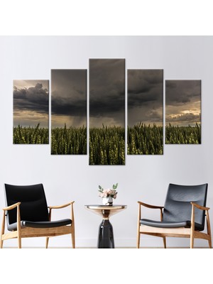 Kayra Export 5 Parçalı Mix Kanvas Tablo Yeşil 3 Boyutlu Kanvas Buğday Tomurcuğu Duvar Süsü