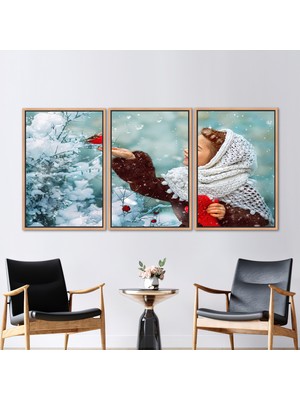 Kayra Export 3 Parçalı Naturel Çerçeveli Kanvas Tablo Görüntüleme Hediye Kanvas Kırmızı Kuş Kanvas Poster