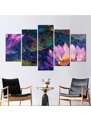 Kayra Export 5 Parçalı Mix Kanvas Tablo Yağ Duvar Süsü Çağdaş 3 Boyutlu Kanvas Lotus Kanvas