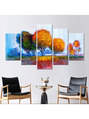 Kayra Export 5 Parçalı Mix Kanvas Tablo Soyut Ağaç Kanvas Sanatı Orman Kanvas Baskı Renkli Sanat