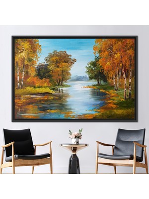 Kayra Export 1 Parça Siyah Çerçeveli Kanvas Tablo Sonbahar Manzara Resmi Yağlı Boya Baskısı