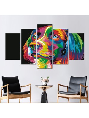 Kayra Export 5 Parçalı Mix Kanvas Tablo Köpek Kanvas Poster Köpek Illüstrasyon Baskılı Gökkuşağı 3 Boyutlu Kan