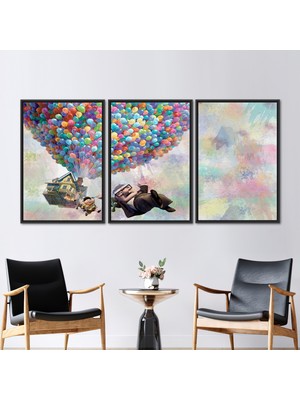 Kayra Export 3 Parçalı Siyah Çerçeveli Kanvas Tablo Soyut 3 Boyutlu Kanvas Macera Kanvas