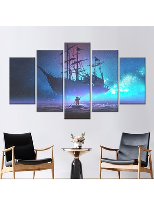 Kayra Export 5 Parçalı Mix Kanvas Tablo Soyut Tekne Kanvas Dekor Gece Duvar Dekoru