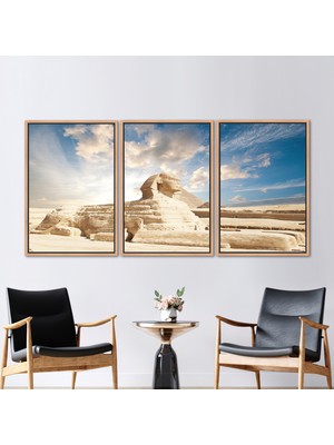 Kayra Export 3 Parçalı Naturel Çerçeveli Kanvas Tablo Giza Peyzajı Posteri Şehir Manzarası Posteri