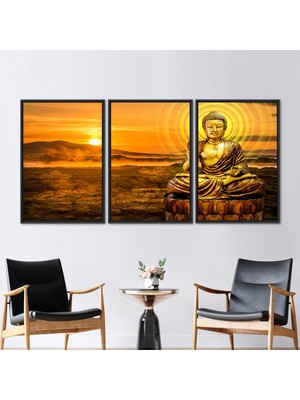 Kayra Export 3 Parçalı Siyah Çerçeveli Kanvas Tablo Buda Heykeli Kanvas Baskı Modern Posteri