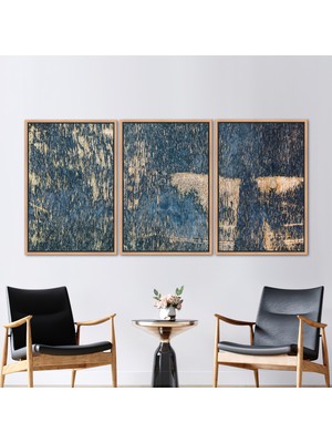 Kayra Export 3 Parçalı Naturel Çerçeveli Kanvas Tablo Vintage Kanvas Dekor Eski Sıva Dokusu Baskılı