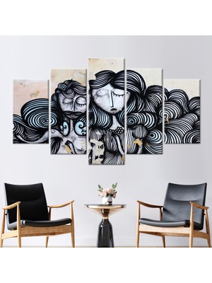 Kayra Export 5 Parçalı Mix Kanvas Tablo Özet Duvar Süsü Grafiti Kanvas Sanatı Çift Hediye Kanvas