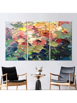 Kayra Export 3 Parçalı Kanvas Tablo Soyut Duvar Dekoru Akrilik Kanvas Renkli Soyut Sanat