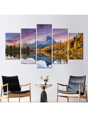 Kayra Export 5 Parçalı Mix Kanvas Tablo Gün Batımı Kanvas Sanatı Orman Hediye Kanvas Göl Duvar Dekoru