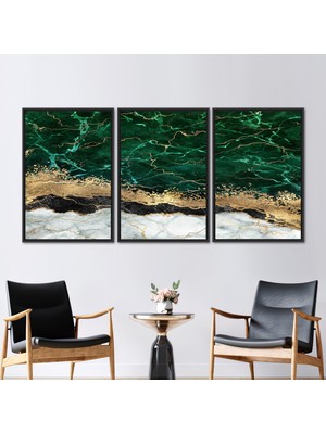 Kayra Export 3 Parçalı Siyah Çerçeveli Kanvas Tablo Modern Hediye Kanvas Mermer Hediye Kanvas