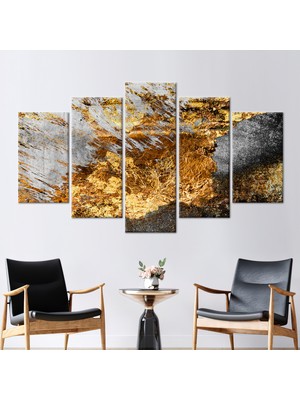 Kayra Export 5 Parçalı Mix Kanvas Tablo Altın Duvar Süsü Modern Kanvas Baskı Gri Sanat Eseri