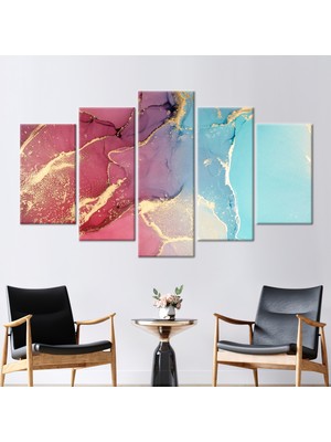 Kayra Export 5 Parçalı Mix Kanvas Tablo Işıltılı Kanvas Çağdaş Posteri Mavi Baskılı Soyut Duvar Dekoru