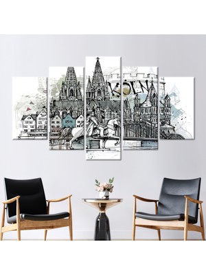 Kayra Export 5 Parçalı Mix Kanvas Tablo Şehir Peyzajı 3 Boyutlu Kanvas Koln Peyzajı Kanvas Koln Kanvas Sanatı
