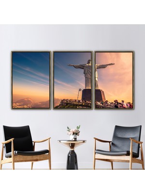 Kayra Export 3 Parçalı Gold Çerçeveli Kanvas Tablo Mesih Duvar Dekoru Kurtarıcı Mesih Kanvas Poster