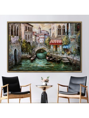 Kayra Export 1 Parça Gold Çerçeveli Kanvas Tablo Venedik Venedik Kanal Peyzajı Baskılı