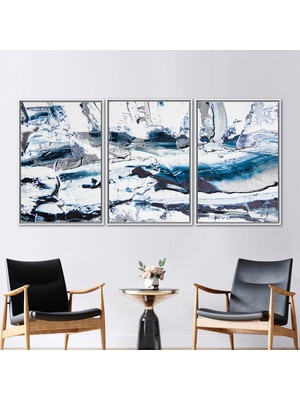 Kayra Export 3 Parçalı Beyaz Çerçeveli Kanvas Tablo Soyut Sanat Eseri Modern Duvar Süsü