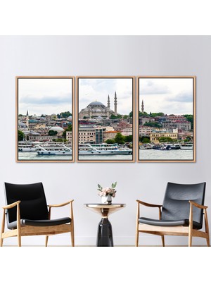 Kayra Export 3 Parçalı Naturel Çerçeveli Kanvas Tablo Görüntüleme Posteri Istanbul Peyzajı Kanvas