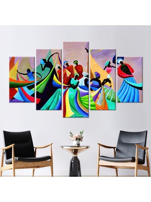 Kayra Export 5 Parçalı Mix Kanvas Tablo Afrikalı Kadın Kanvas Sanatı Siyah Kadın Duvar Süsü Modern Hediye Kanv
