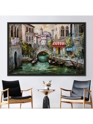 Kayra Export 1 Parça Siyah Çerçeveli Kanvas Tablo, Venedik, Büyük Kanal Peyzajı Posteri,