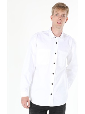 Colin's Comfort Fit Shirt Neck Beyaz Erkek Uzun Kol Gömlek