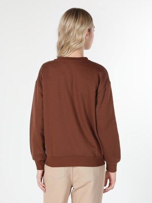 Colin's Regular Fit Baskılı Kahverengi Kadın Sweatshirt