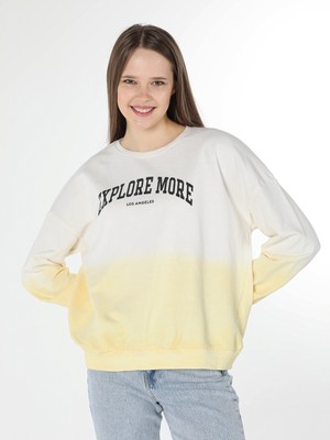 Colin's Comfort Fit Yazı Baskılı Sarı Kadın Sweatshirt
