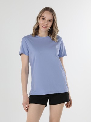 Colin's Comfort Fit Bisiklet Yaka Basic Mor Kadın Kısa Kol Tişört