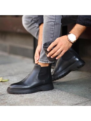 Glb - Sail Lakers Yeni Sezon Erkek Eva Taban Deri Chelsea Casual Bot - Siyah