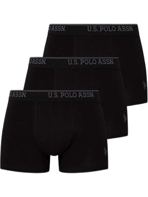 U.S. Polo Assn. Erkek Düz Desenli 3'lü Boxer 2XL Siyah Paça Tipi Rahat Kullanım