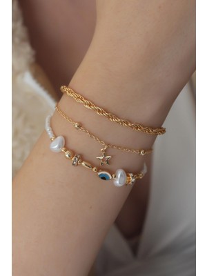 Clariss Gold Renk Kalp Figür Yıldız Detay 2li Kadın Bileklik